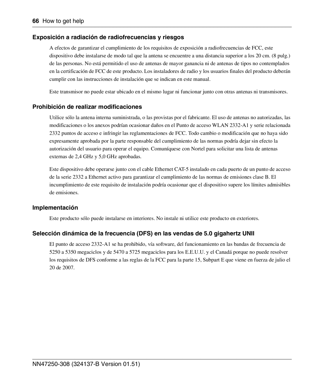 Nortel Networks 2332 manual Exposición a radiación de radiofrecuencias y riesgos, Prohibición de realizar modificaciones 