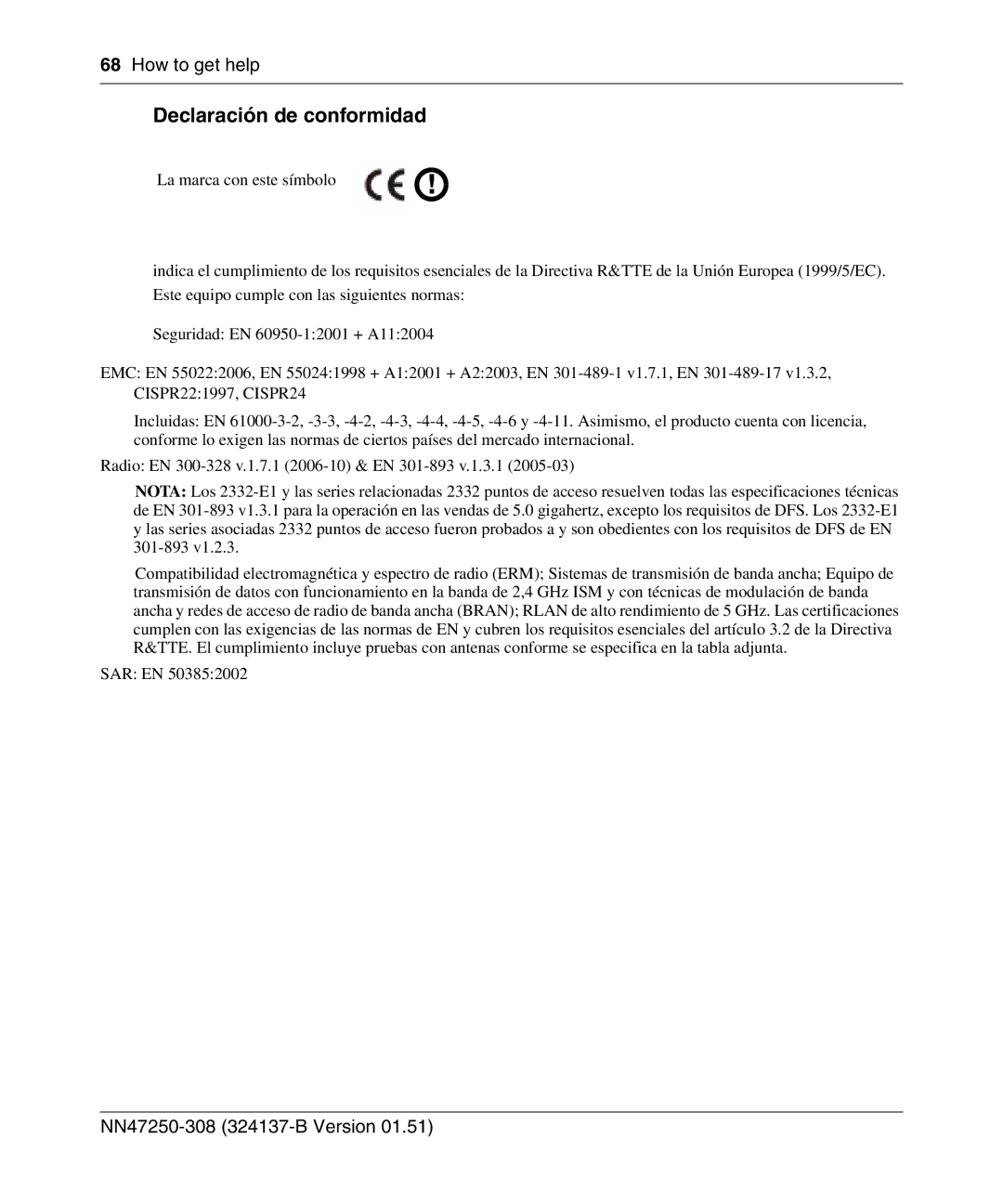 Nortel Networks 2332 manual Declaración de conformidad 