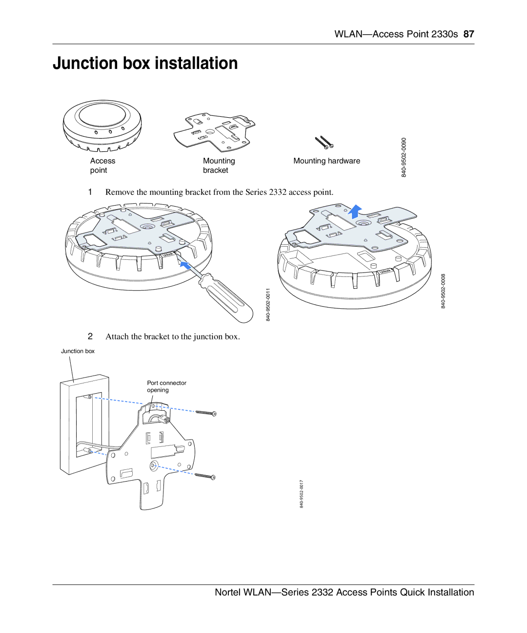 Nortel Networks 2332 manual Junction box installation 