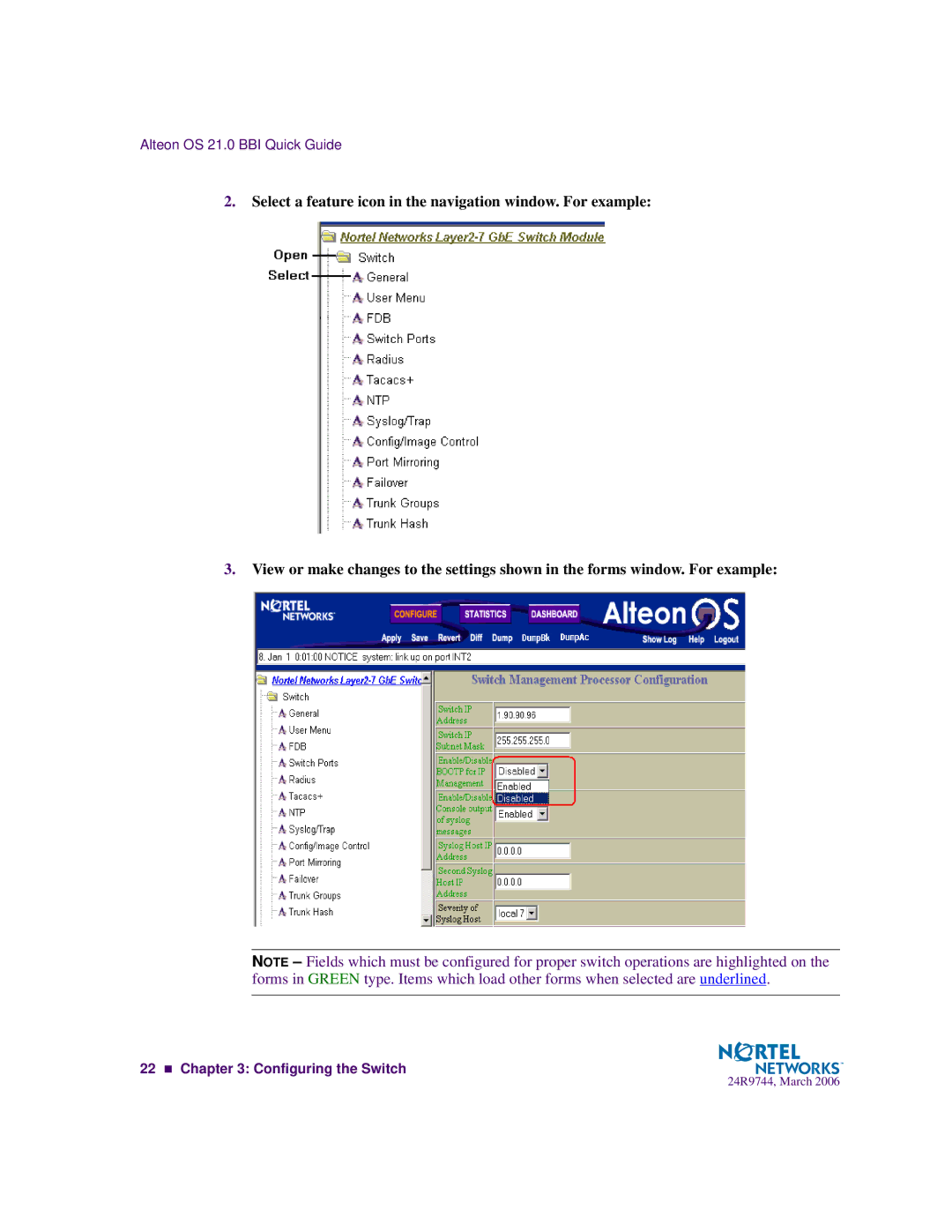 Nortel Networks 24R9744 manual 22 „ Configuring the Switch 