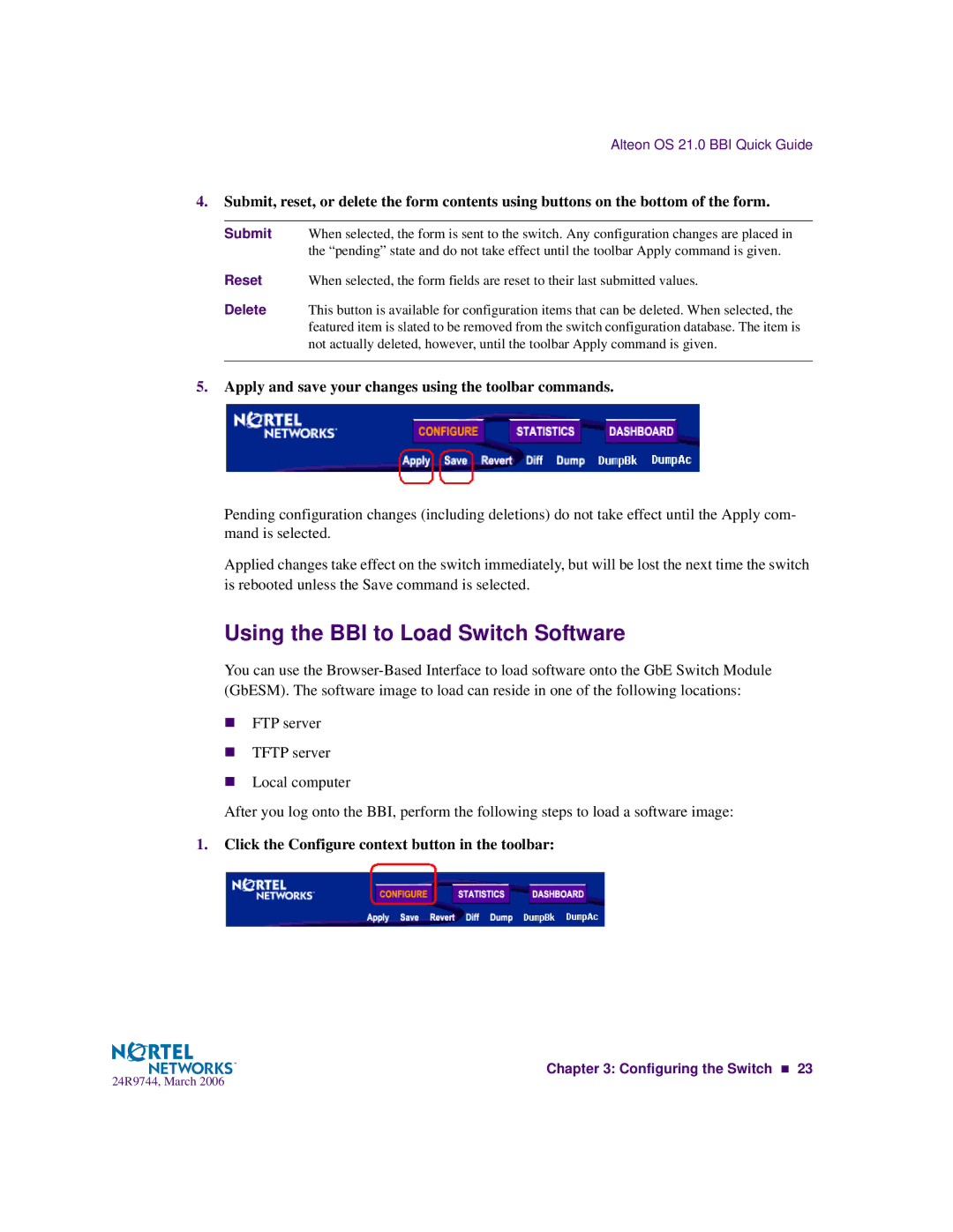 Nortel Networks 24R9744 manual Using the BBI to Load Switch Software 