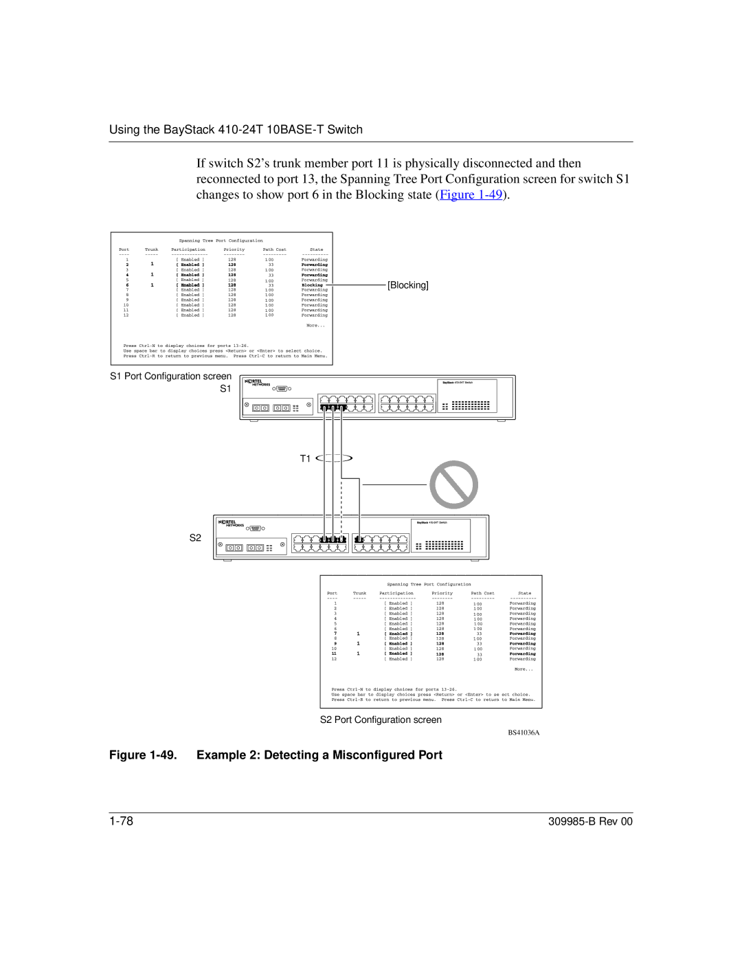 Nortel Networks 24T manual Example 2 Detecting a Misconfigured Port 