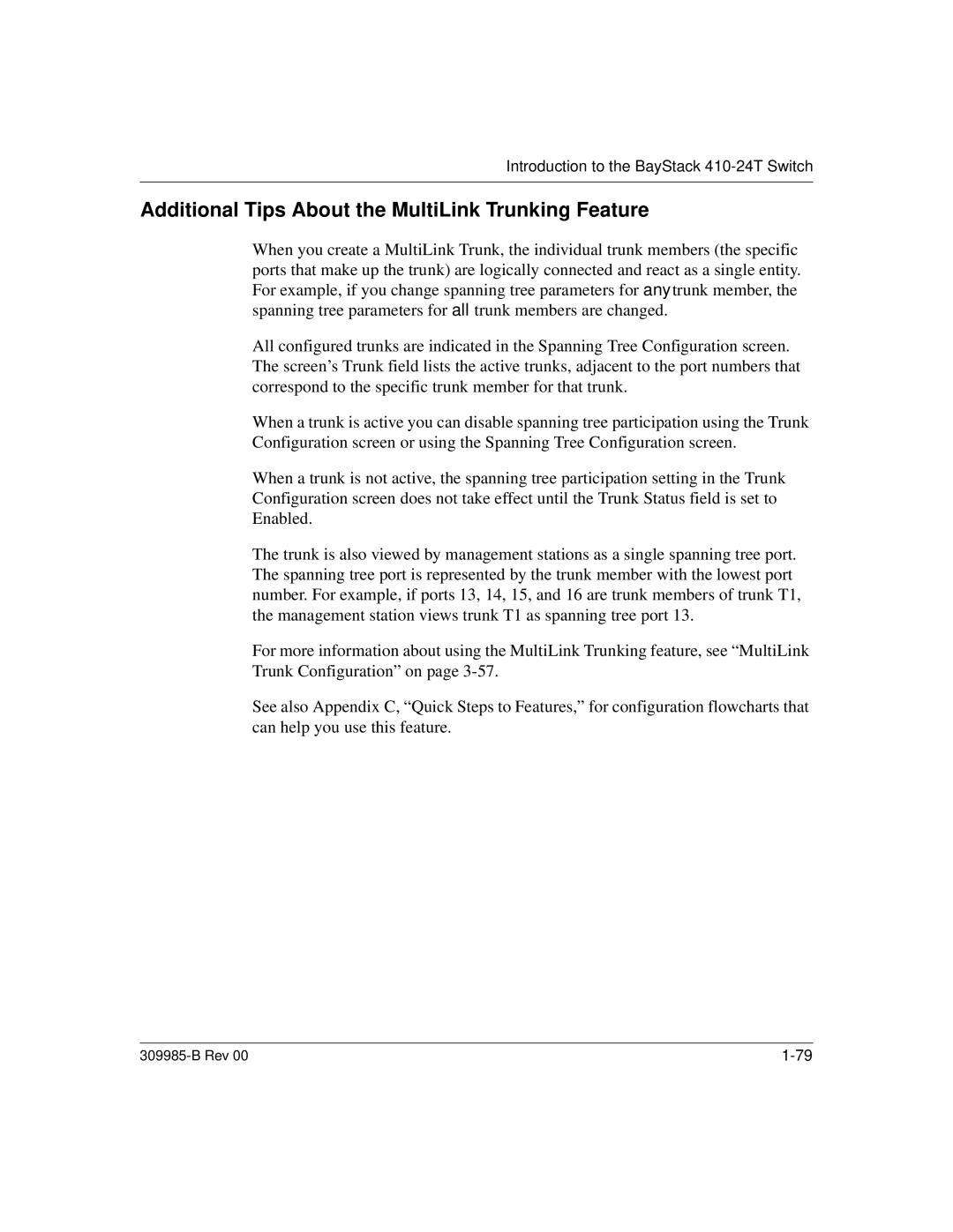 Nortel Networks 24T manual Additional Tips About the MultiLink Trunking Feature 