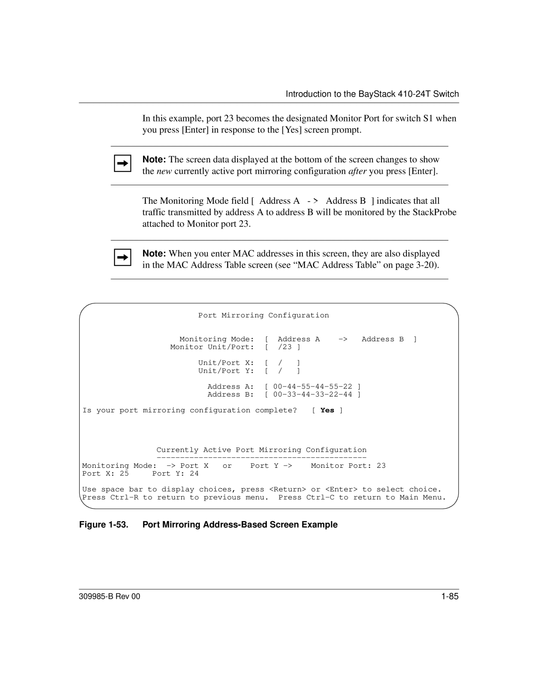 Nortel Networks 24T manual Port Mirroring Address-Based Screen Example 