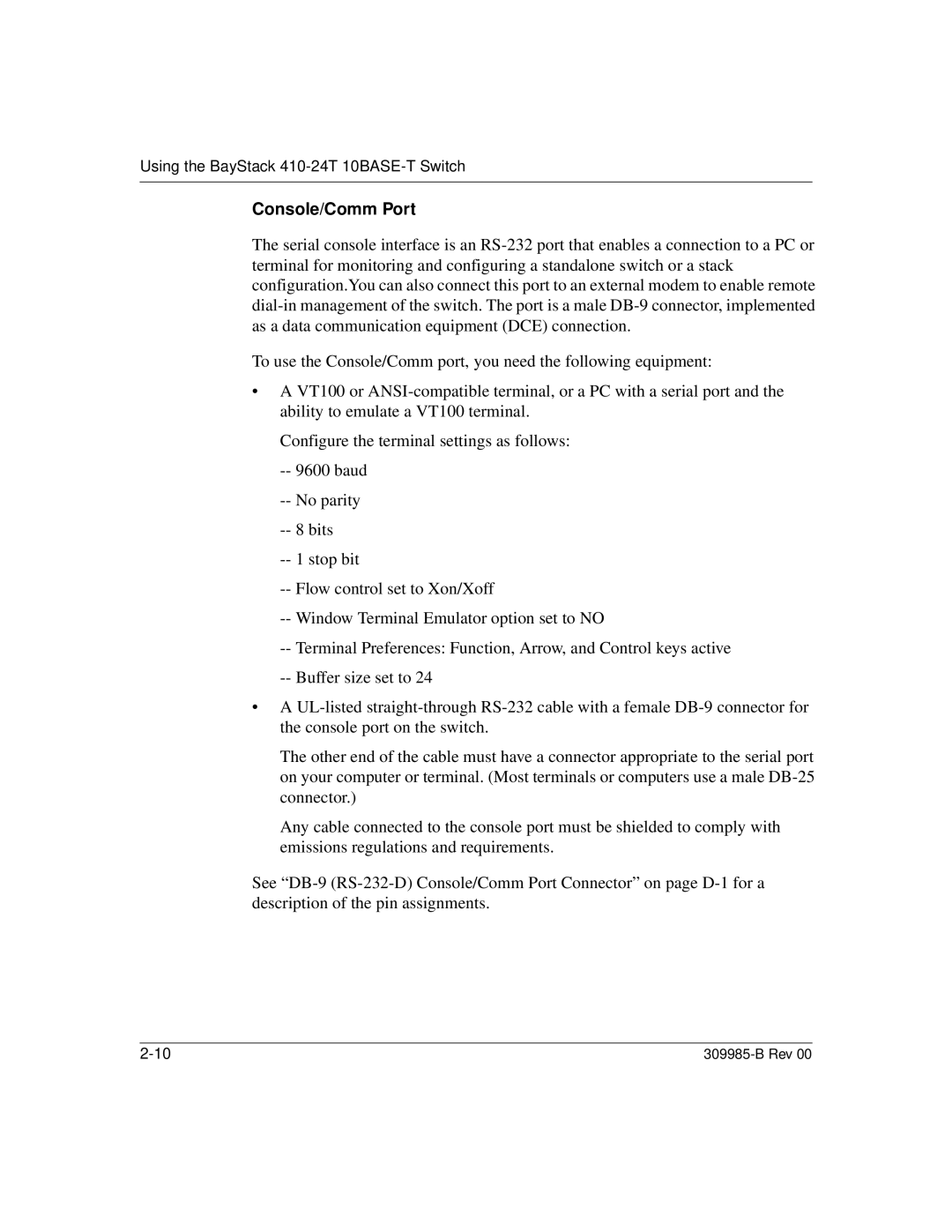 Nortel Networks 24T manual Console/Comm Port 