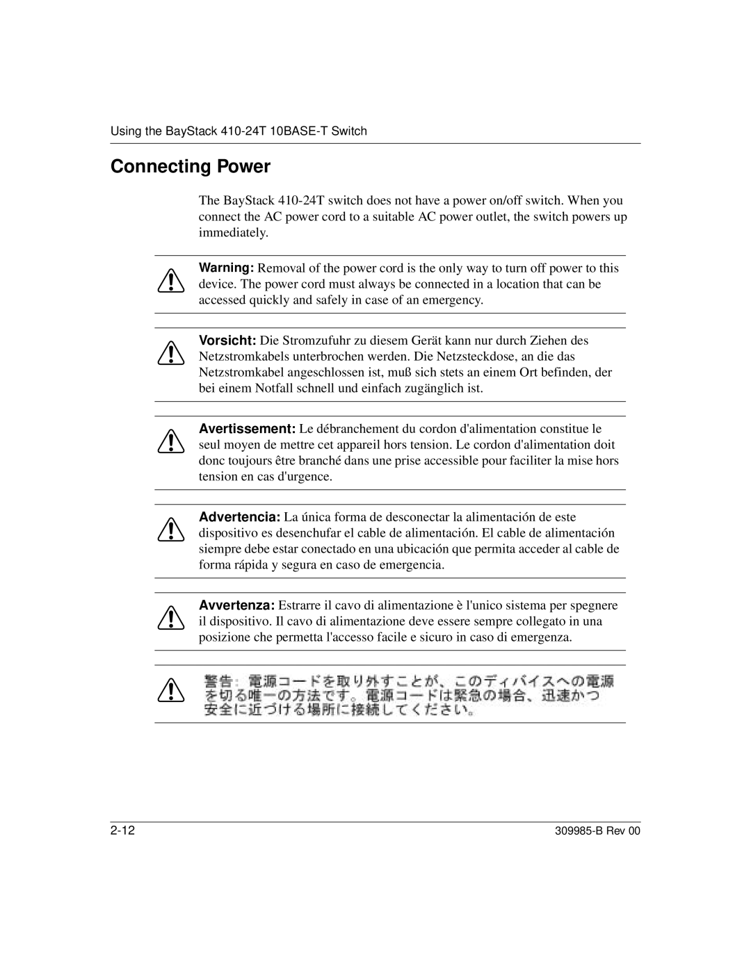 Nortel Networks 24T manual Connecting Power 