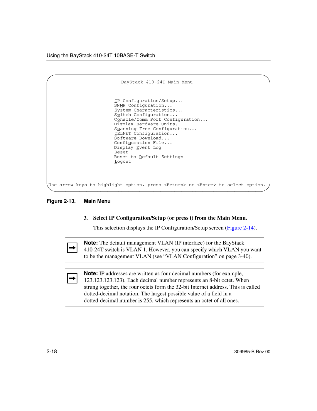 Nortel Networks 24T manual Main Menu 