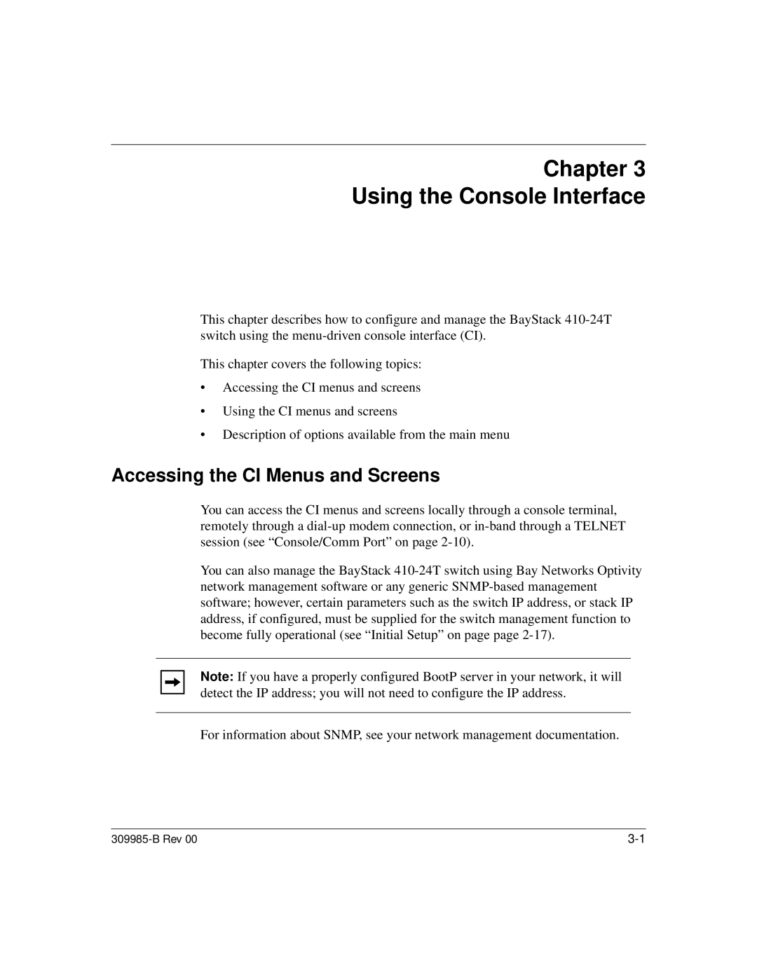 Nortel Networks 24T manual Chapter Using the Console Interface, Accessing the CI Menus and Screens 