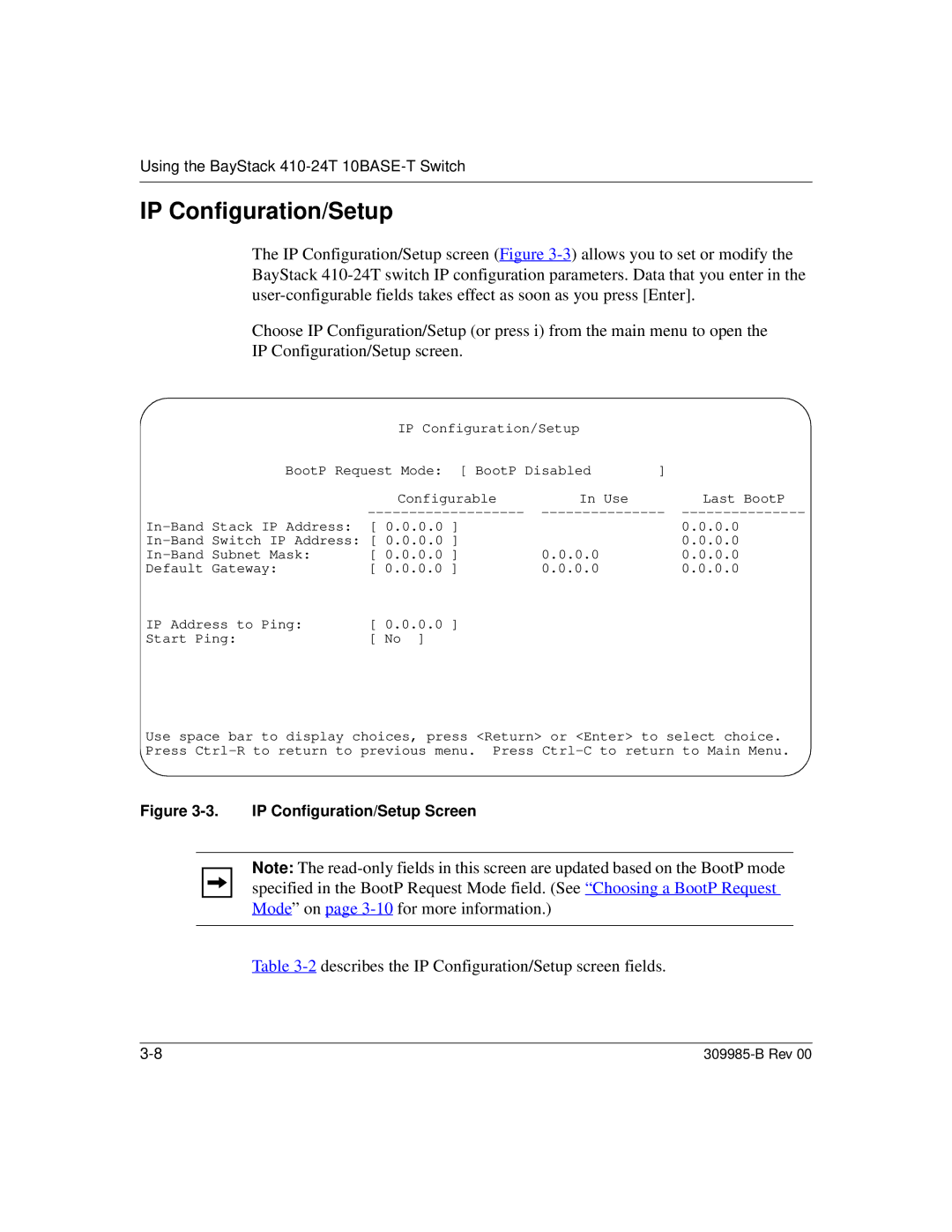 Nortel Networks 24T manual Describes the IP Configuration/Setup screen fields 