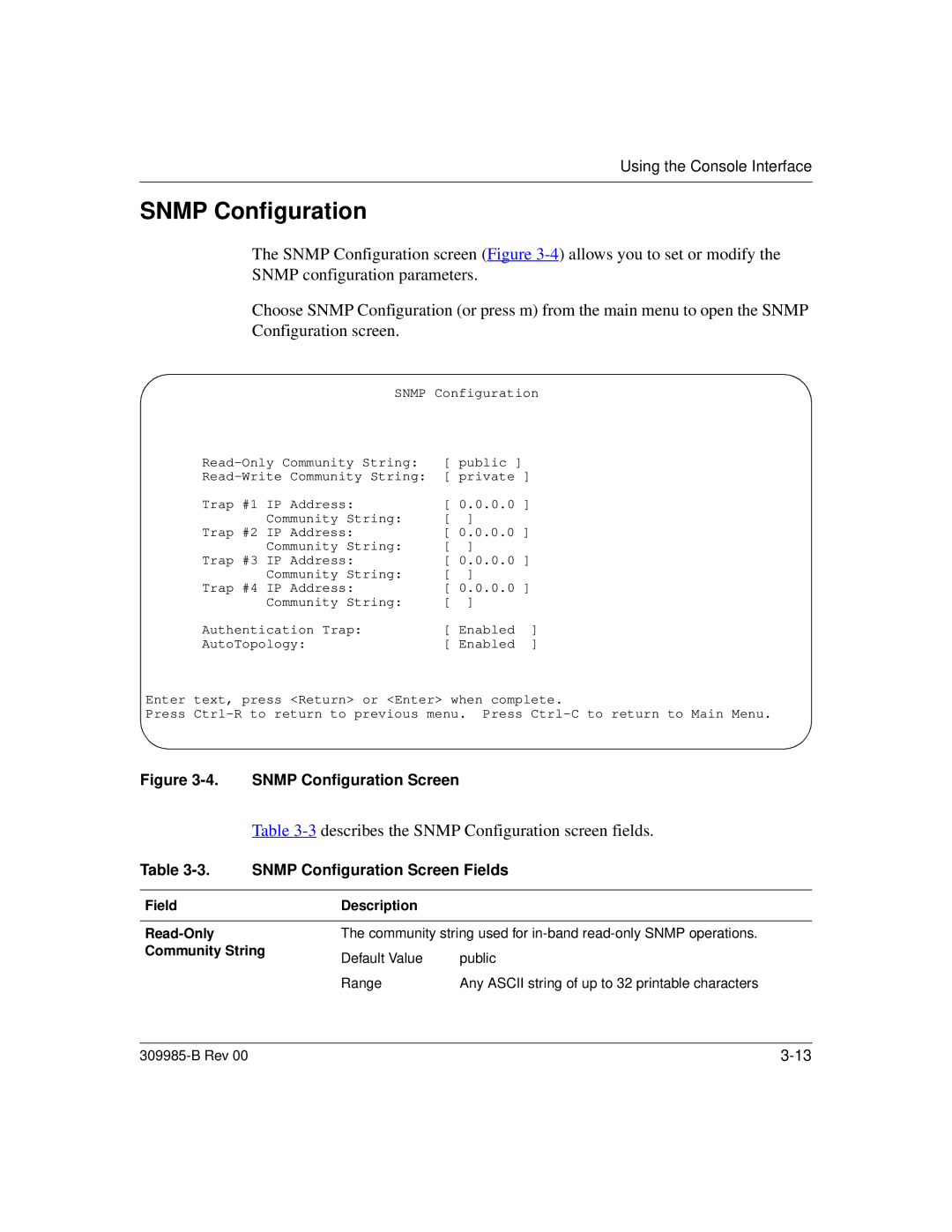 Nortel Networks 24T Describes the Snmp Configuration screen fields, Snmp Configuration Screen Fields, Community String 