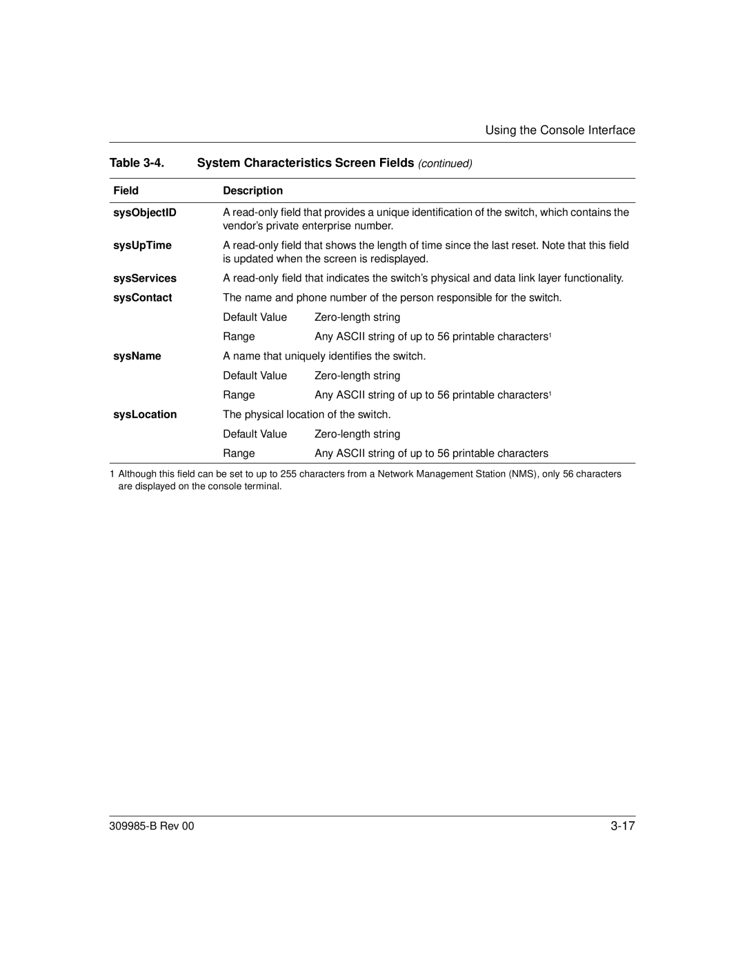 Nortel Networks 24T manual System Characteristics Screen Fields 