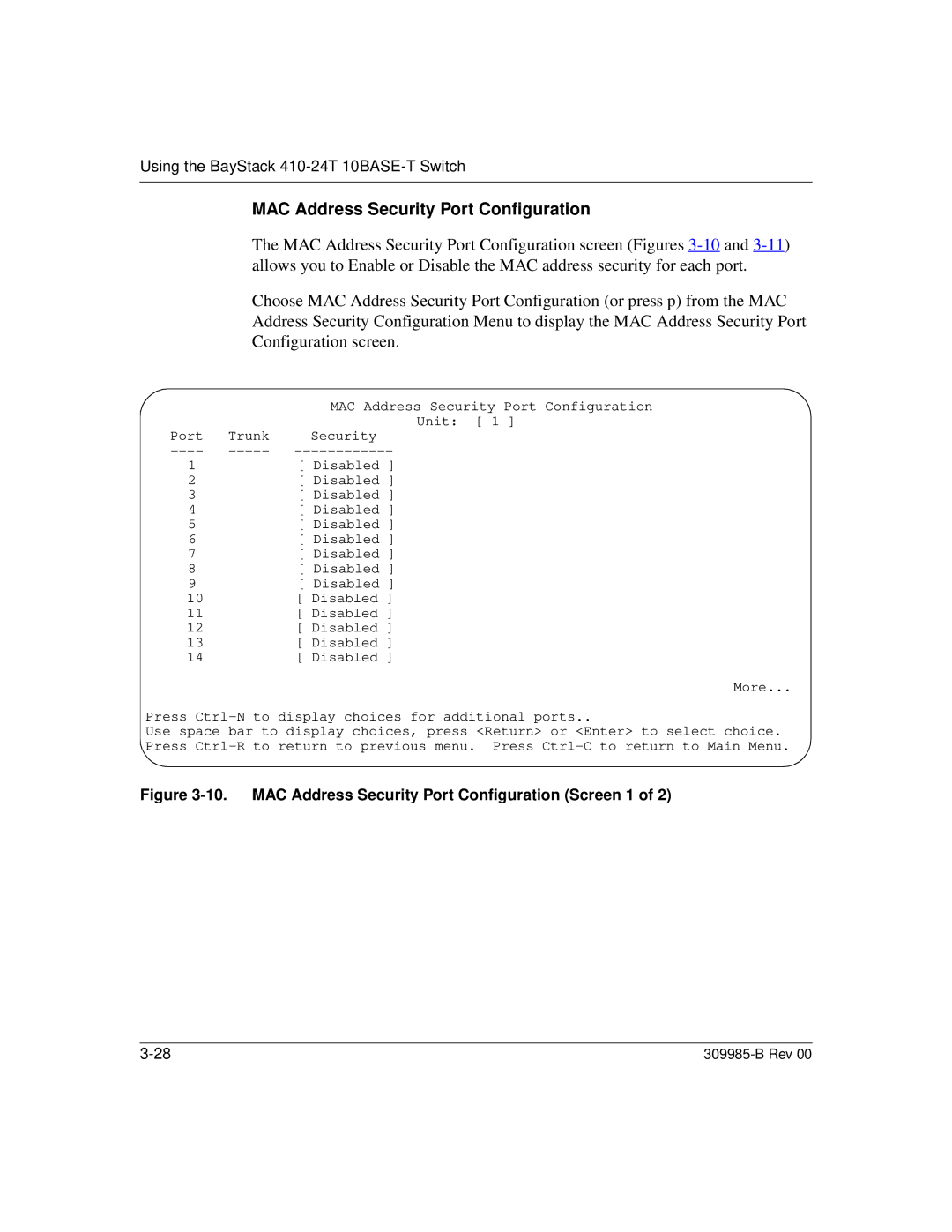 Nortel Networks 24T manual MAC Address Security Port Configuration Screen 1 