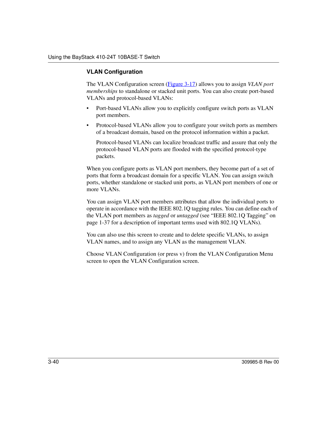 Nortel Networks 24T manual Vlan Configuration 