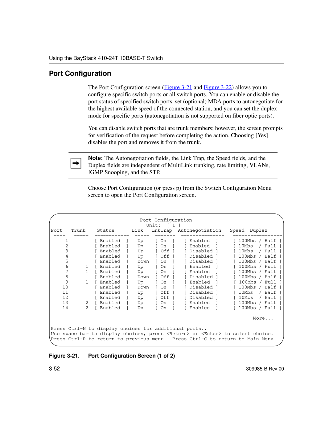 Nortel Networks 24T manual Port Configuration Screen 1 