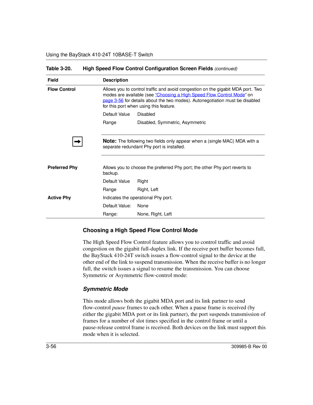 Nortel Networks 24T manual Choosing a High Speed Flow Control Mode, High Speed Flow Control Configuration Screen Fields 