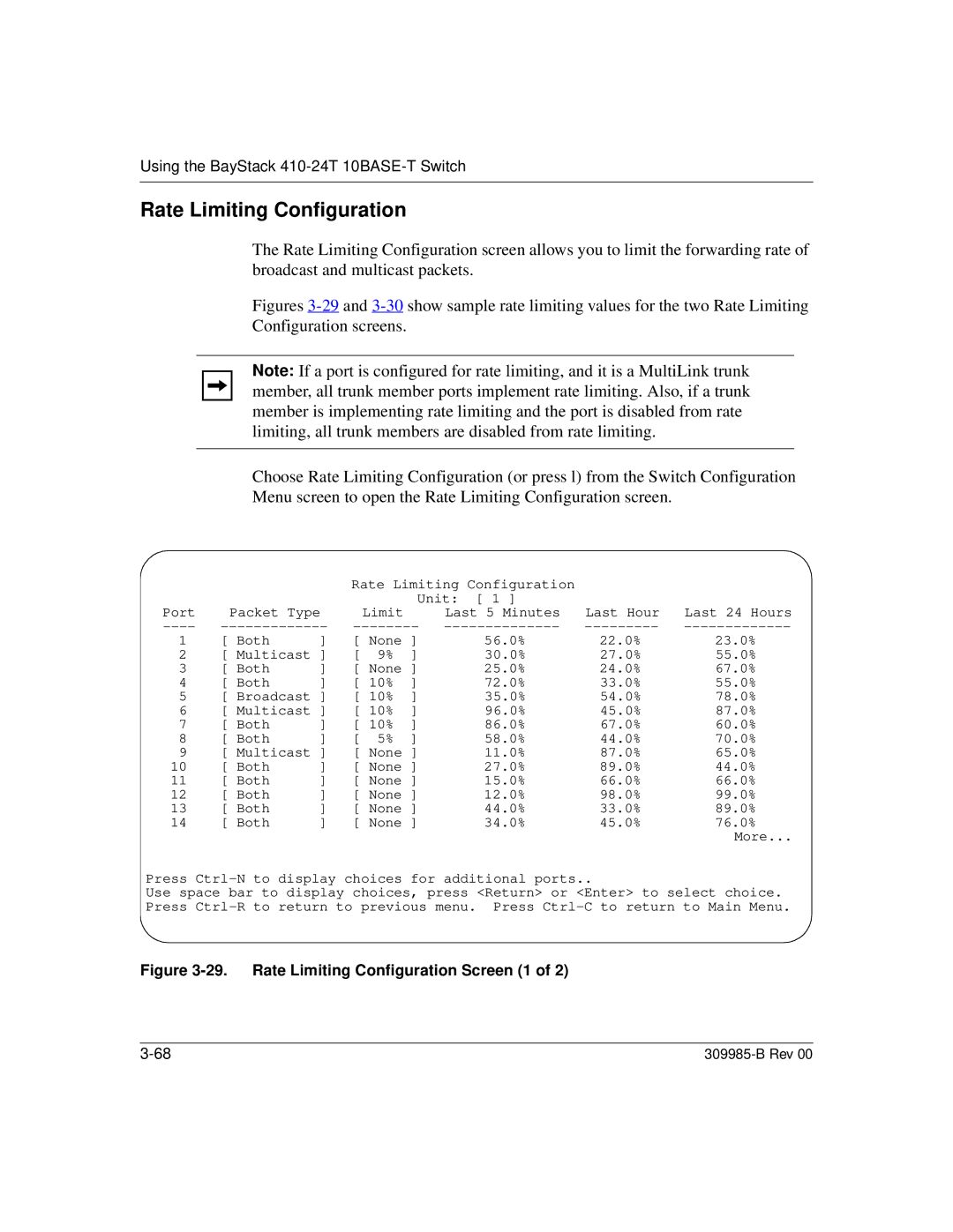 Nortel Networks 24T manual Rate Limiting Configuration Screen 1 