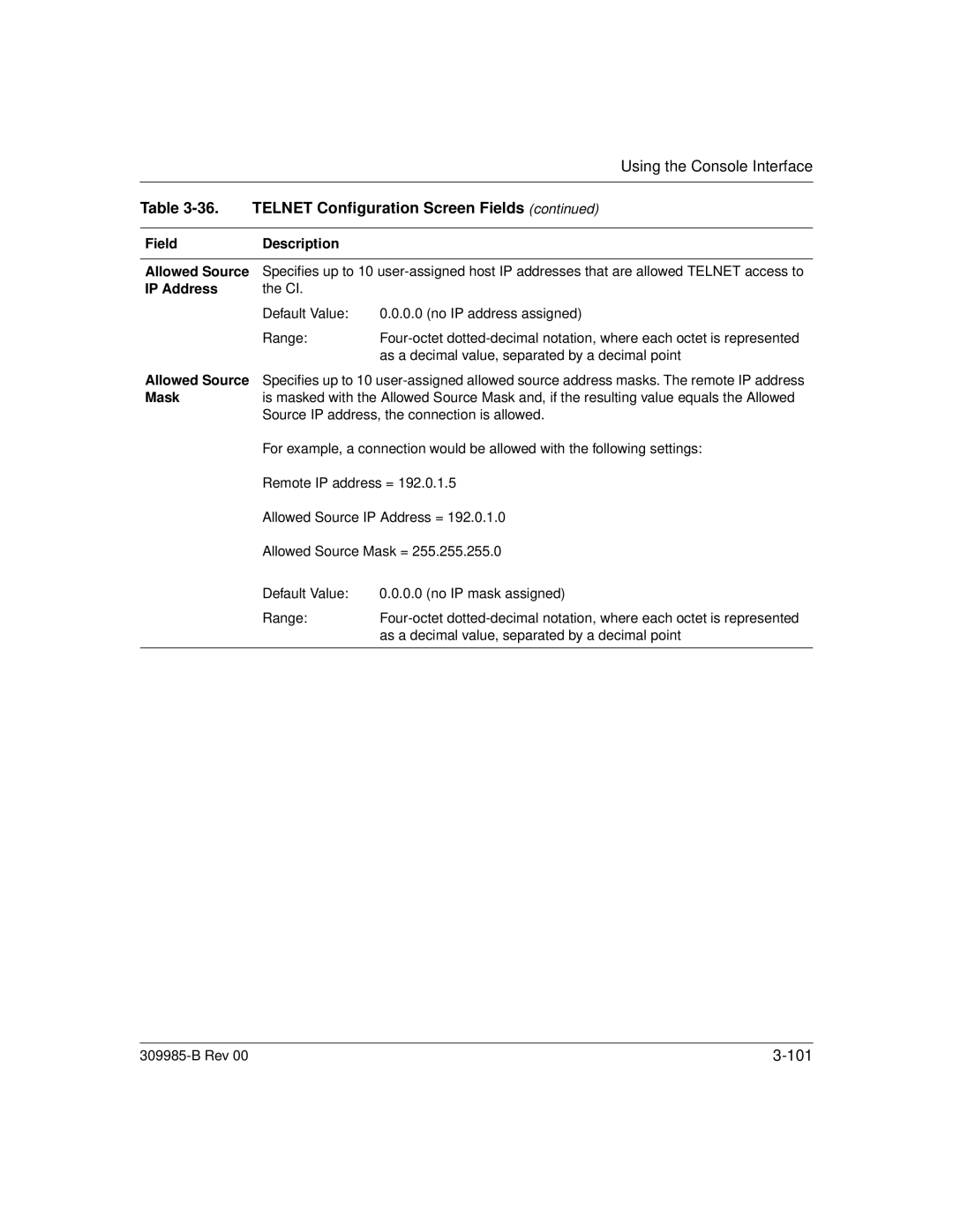 Nortel Networks 24T manual Telnet Configuration Screen Fields 