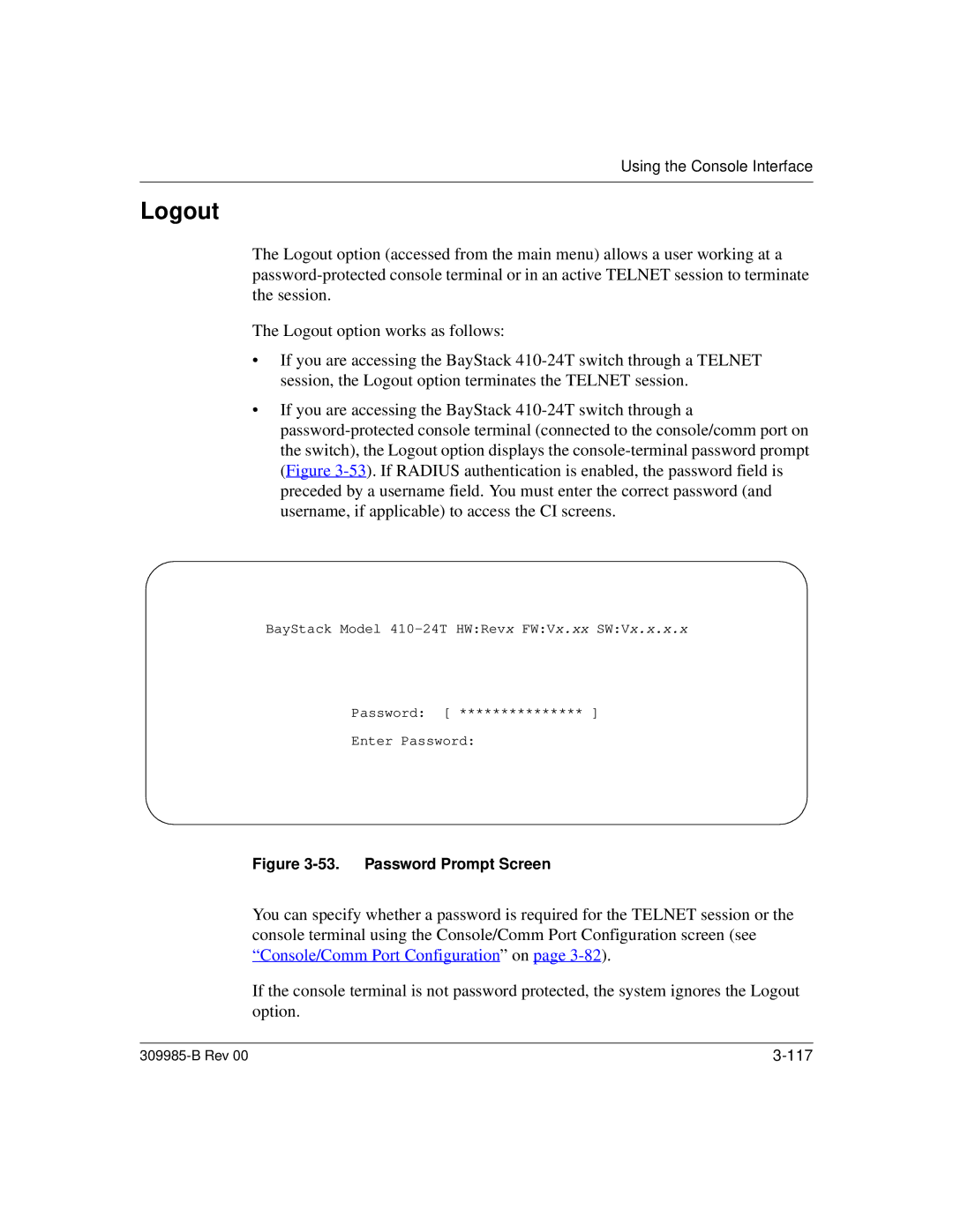 Nortel Networks 24T manual Logout, Password Prompt Screen 