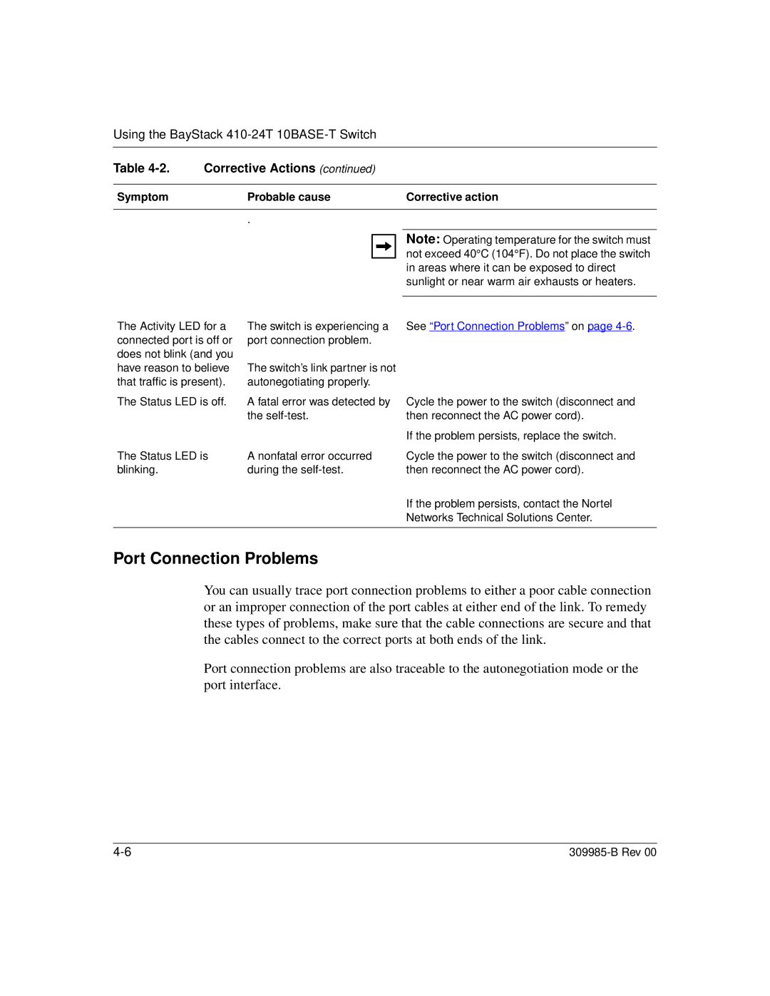 Nortel Networks 24T manual See Port Connection Problems on 