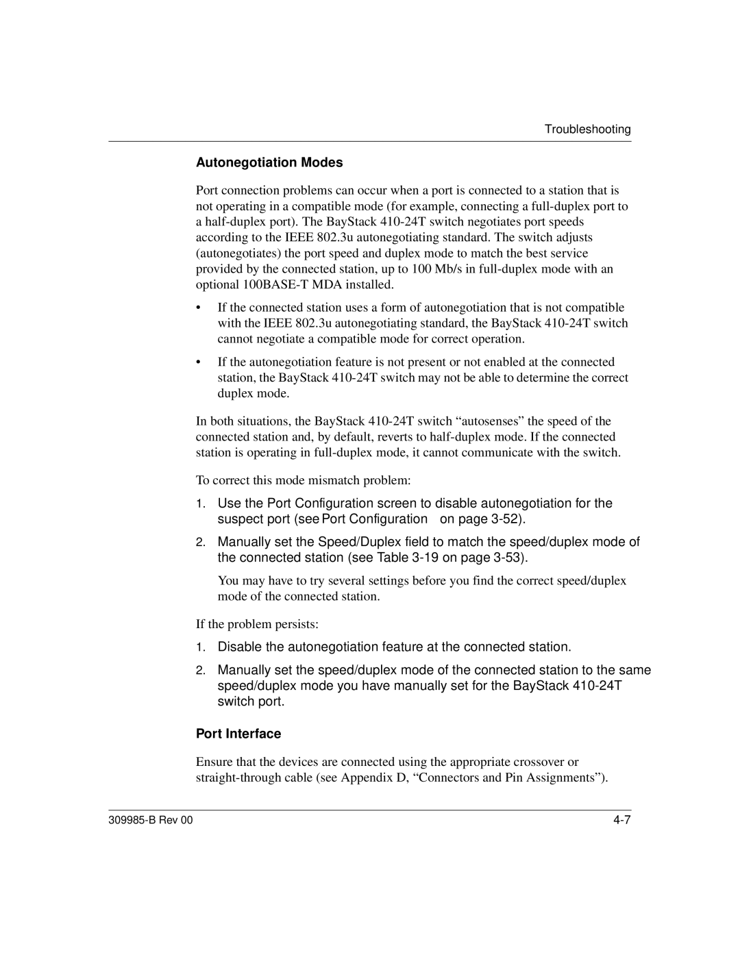 Nortel Networks 24T manual Autonegotiation Modes, Port Interface 