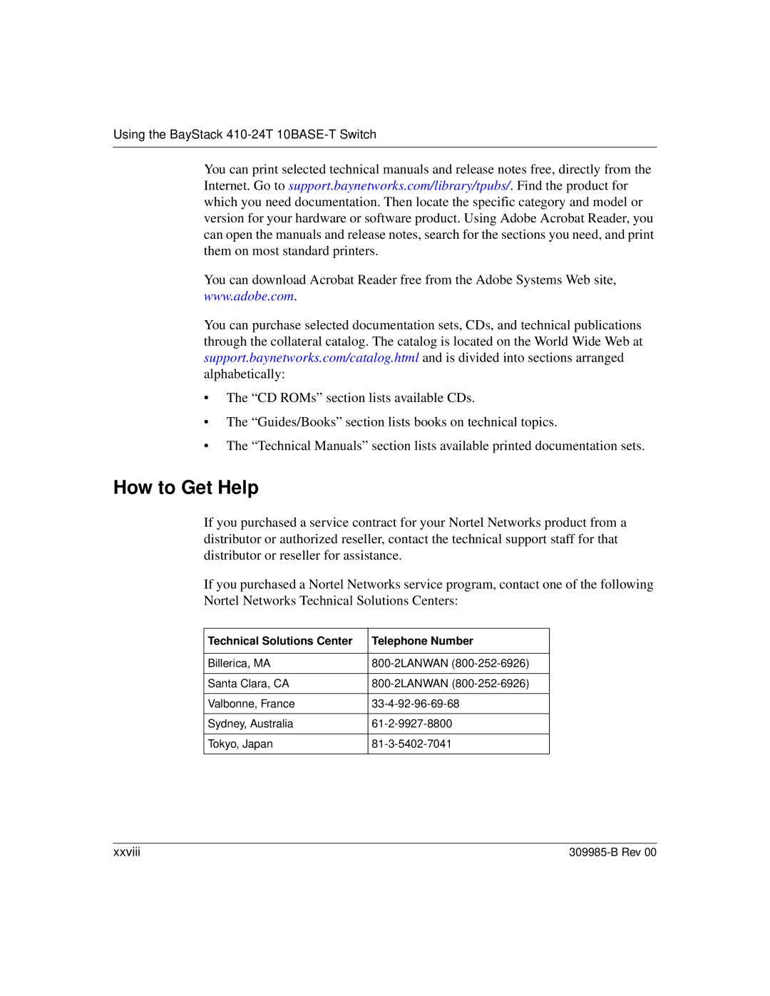 Nortel Networks 24T manual How to Get Help, Technical Solutions Center Telephone Number 