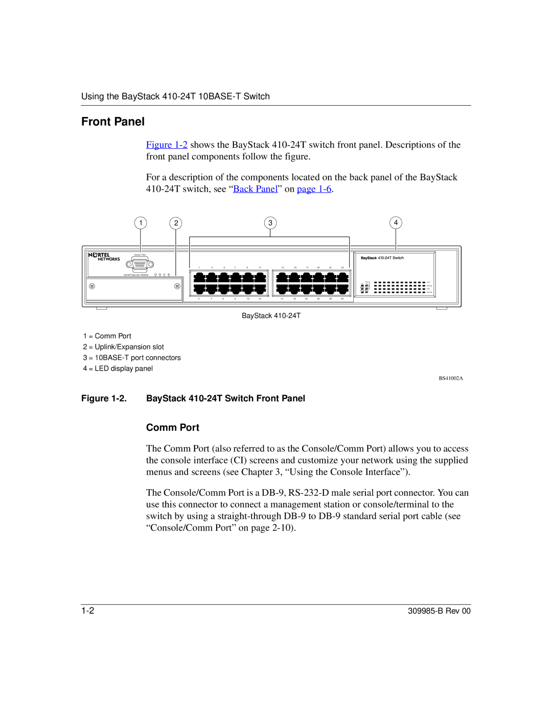 Nortel Networks 24T manual Front Panel, Comm Port 