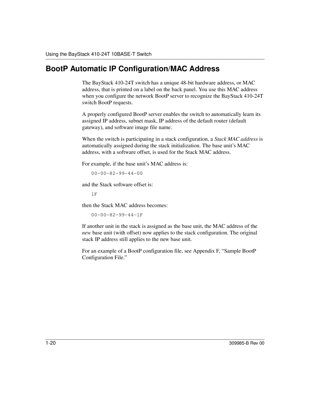 Nortel Networks 24T manual BootP Automatic IP Configuration/MAC Address 