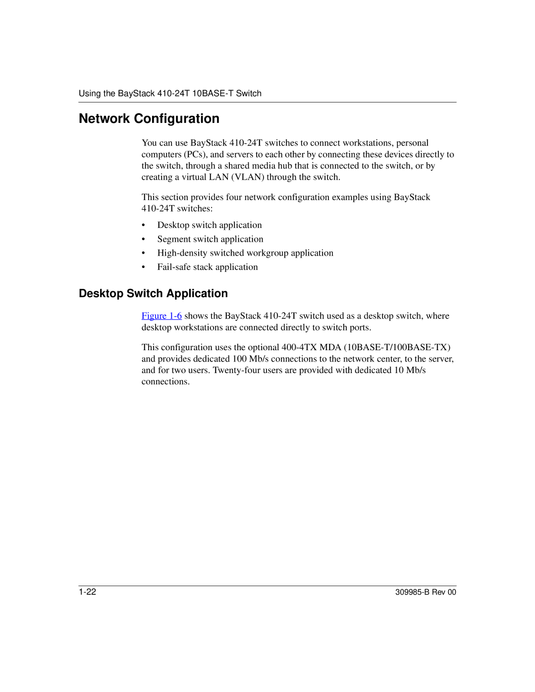 Nortel Networks 24T manual Network Configuration, Desktop Switch Application 