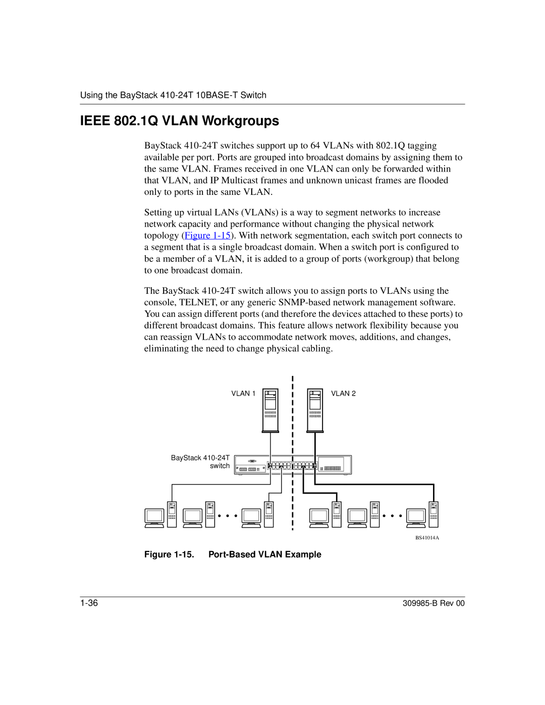 Nortel Networks 24T manual Ieee 802.1Q Vlan Workgroups, Port-Based Vlan Example 