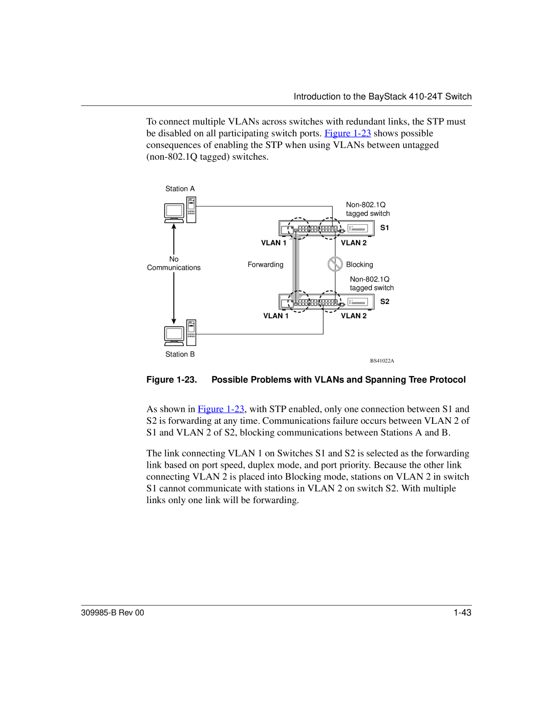 Nortel Networks 24T manual Possible Problems with VLANs and Spanning Tree Protocol 