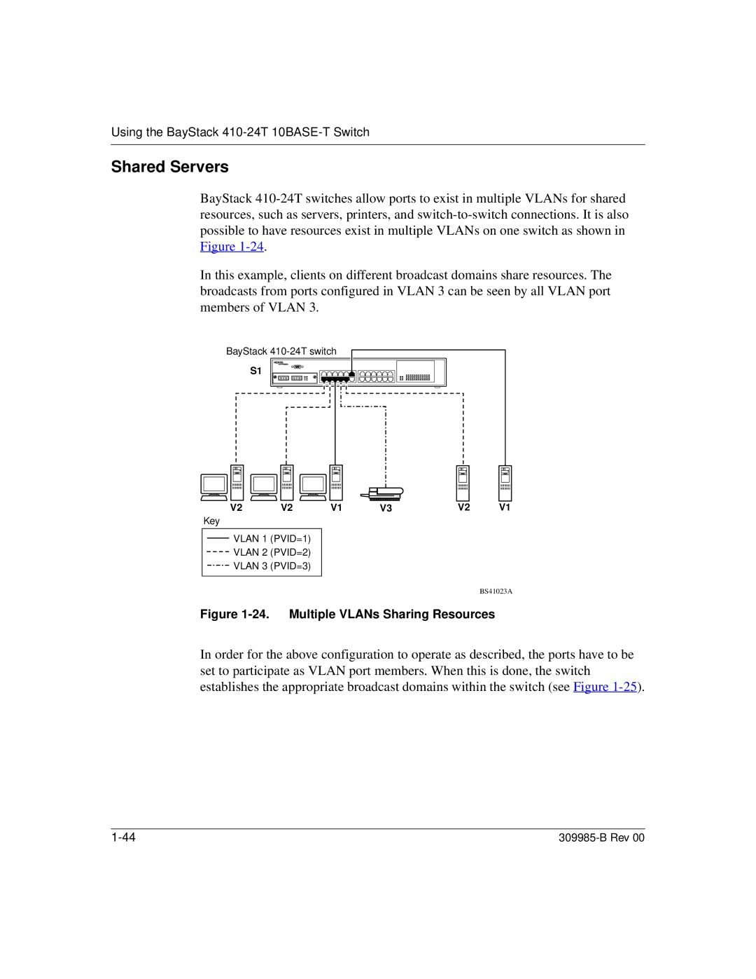 Nortel Networks 24T manual Shared Servers, Multiple VLANs Sharing Resources 