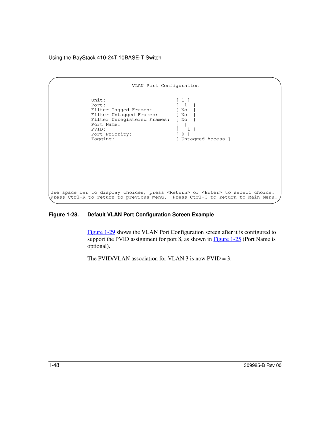 Nortel Networks 24T manual Default Vlan Port Configuration Screen Example 