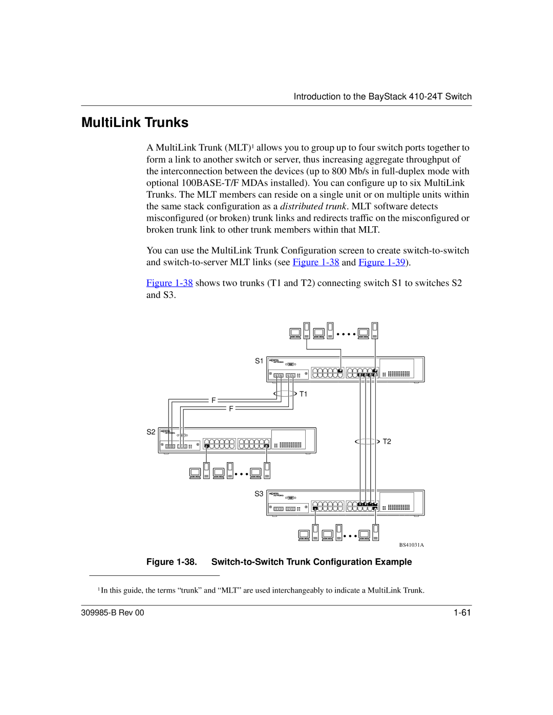 Nortel Networks 24T manual MultiLink Trunks, Switch-to-Switch Trunk Configuration Example 