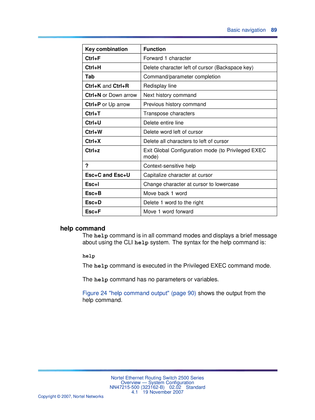 Nortel Networks 2500 Series manual Help command 