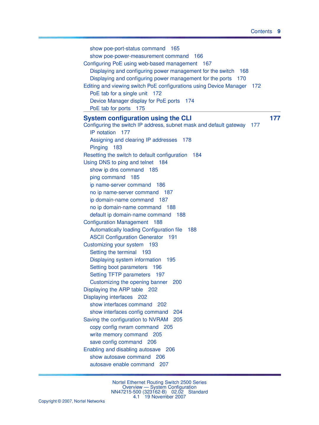 Nortel Networks 2500 Series manual System conﬁguration using the CLI 177 