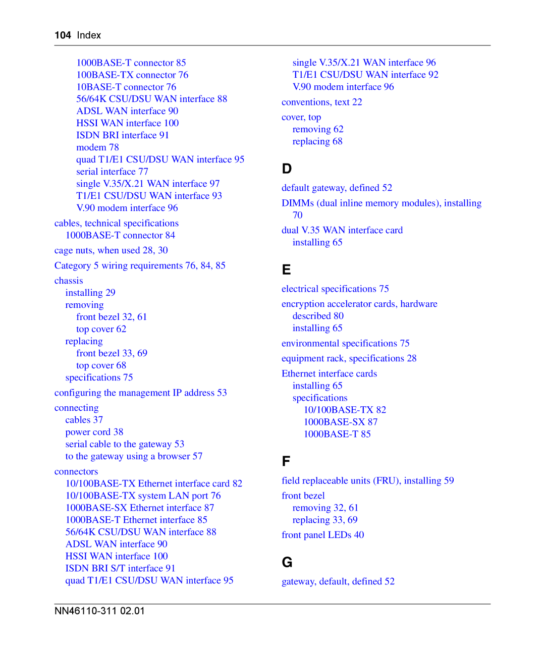 Nortel Networks 2700 manual Index 