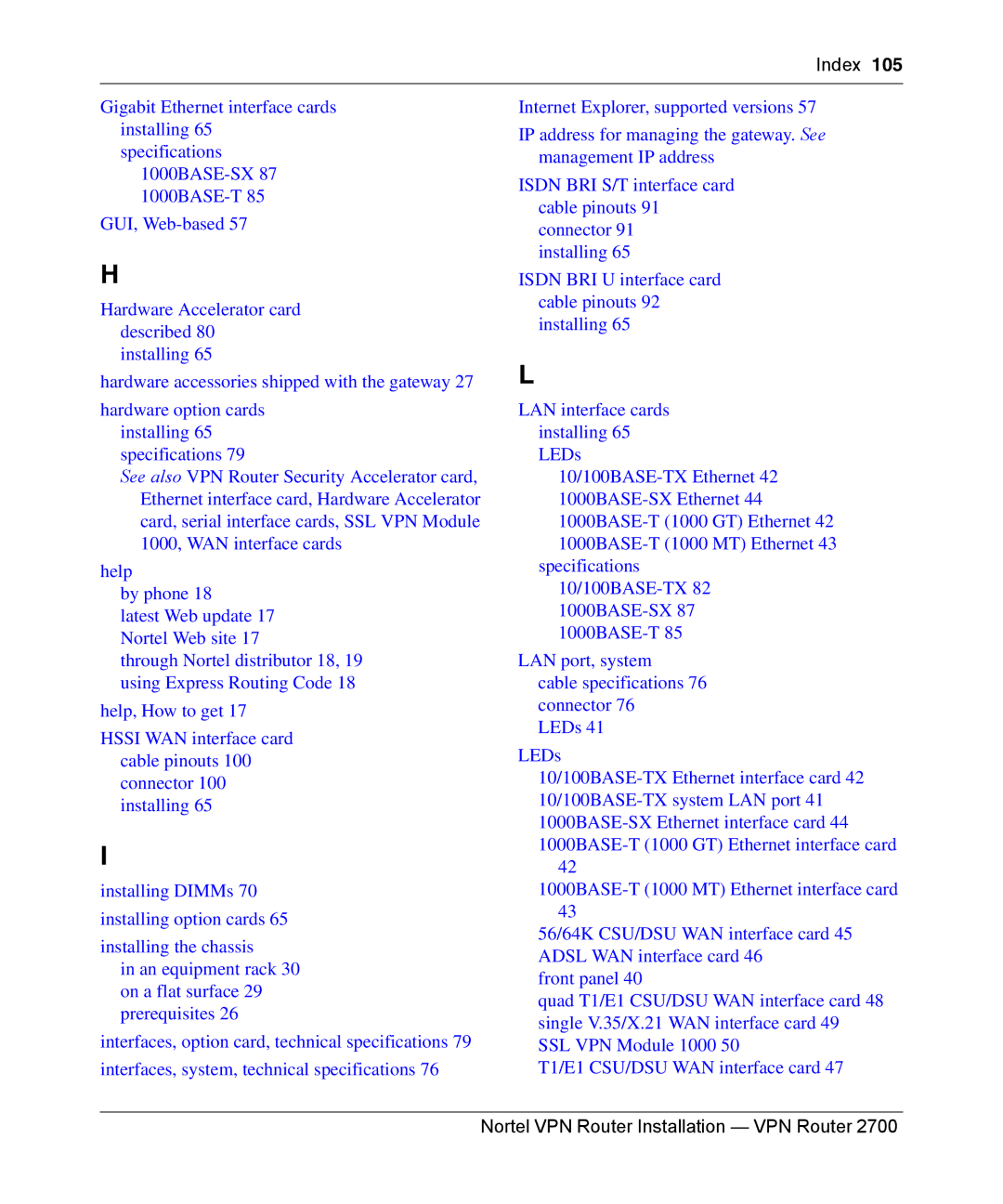 Nortel Networks 2700 manual Index 