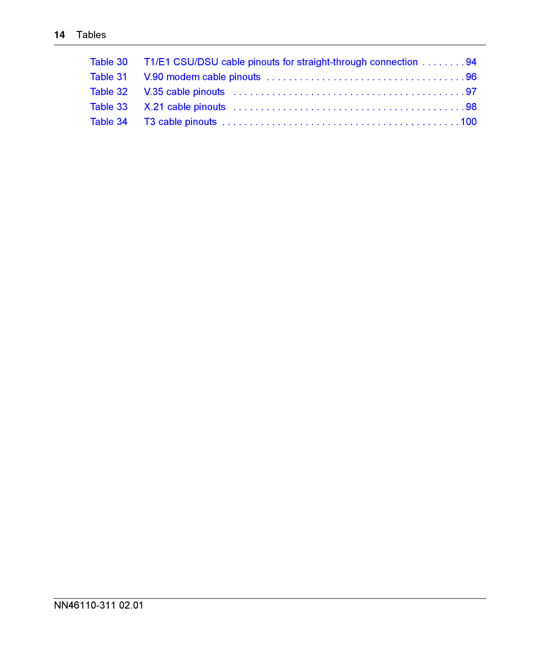 Nortel Networks 2700 manual Tables 