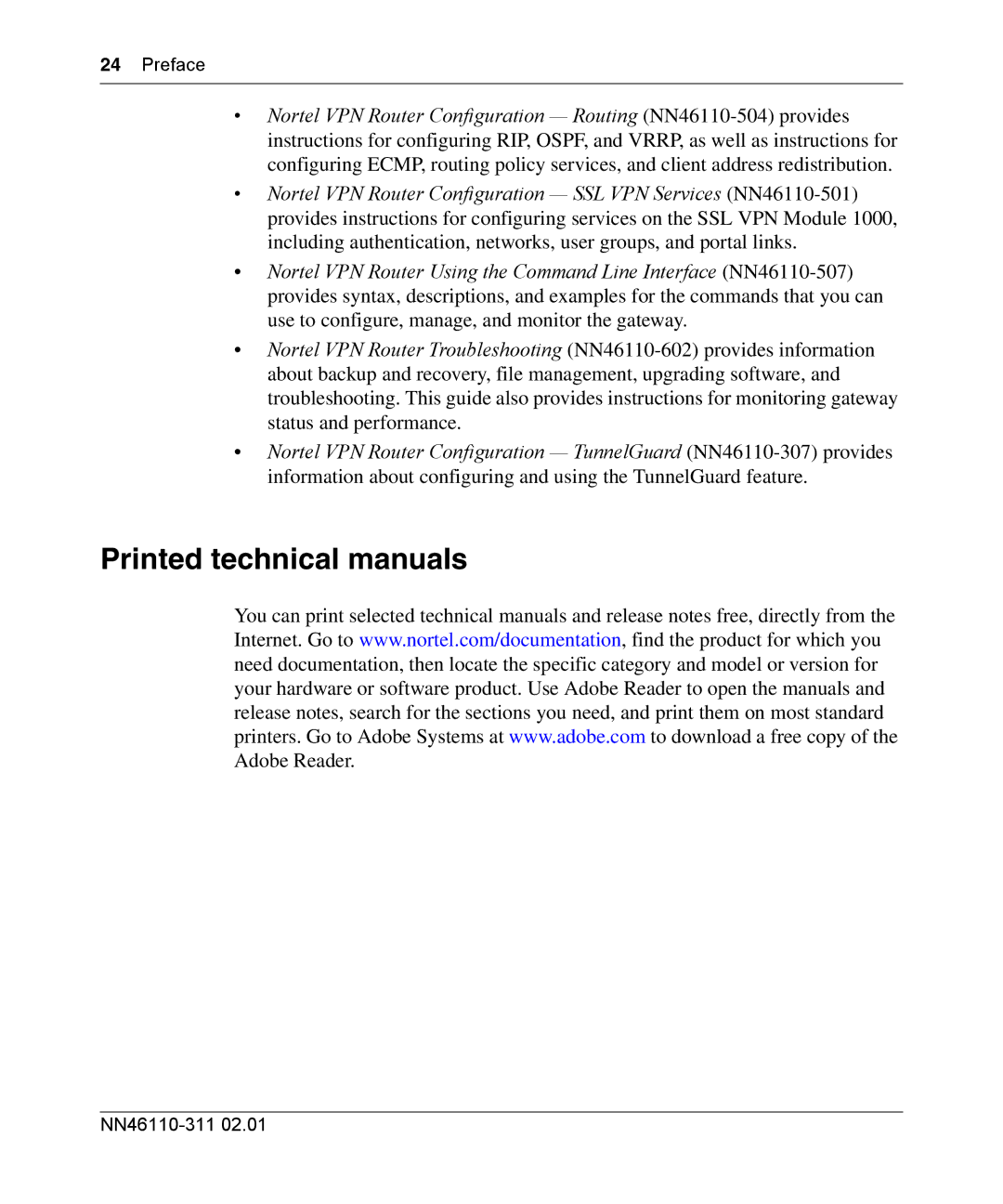 Nortel Networks 2700 Printed technical manuals 