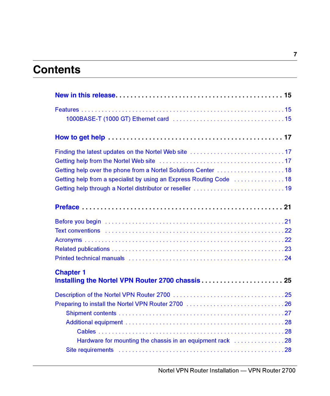 Nortel Networks 2700 manual Contents 