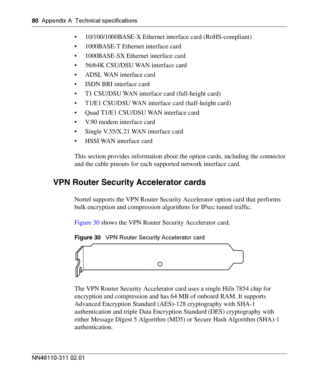 Nortel Networks 2700 manual VPN Router Security Accelerator cards 