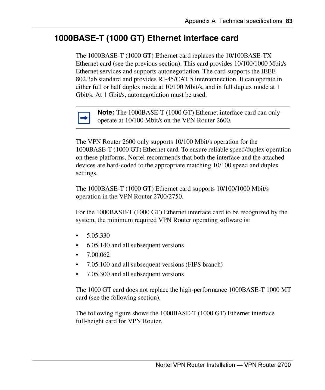 Nortel Networks 2700 manual 1000BASE-T 1000 GT Ethernet interface card 