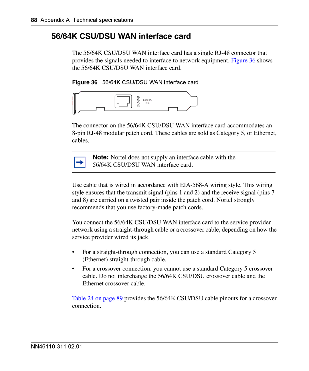 Nortel Networks 2700 manual 56/64K CSU/DSU WAN interface card 