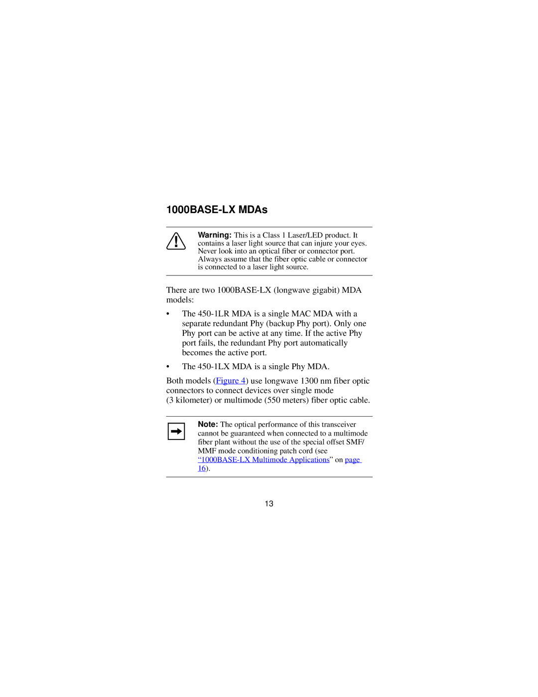 Nortel Networks 302403-B manual 1000BASE-LX MDAs, 1000BASE-LX Multimode Applications on 