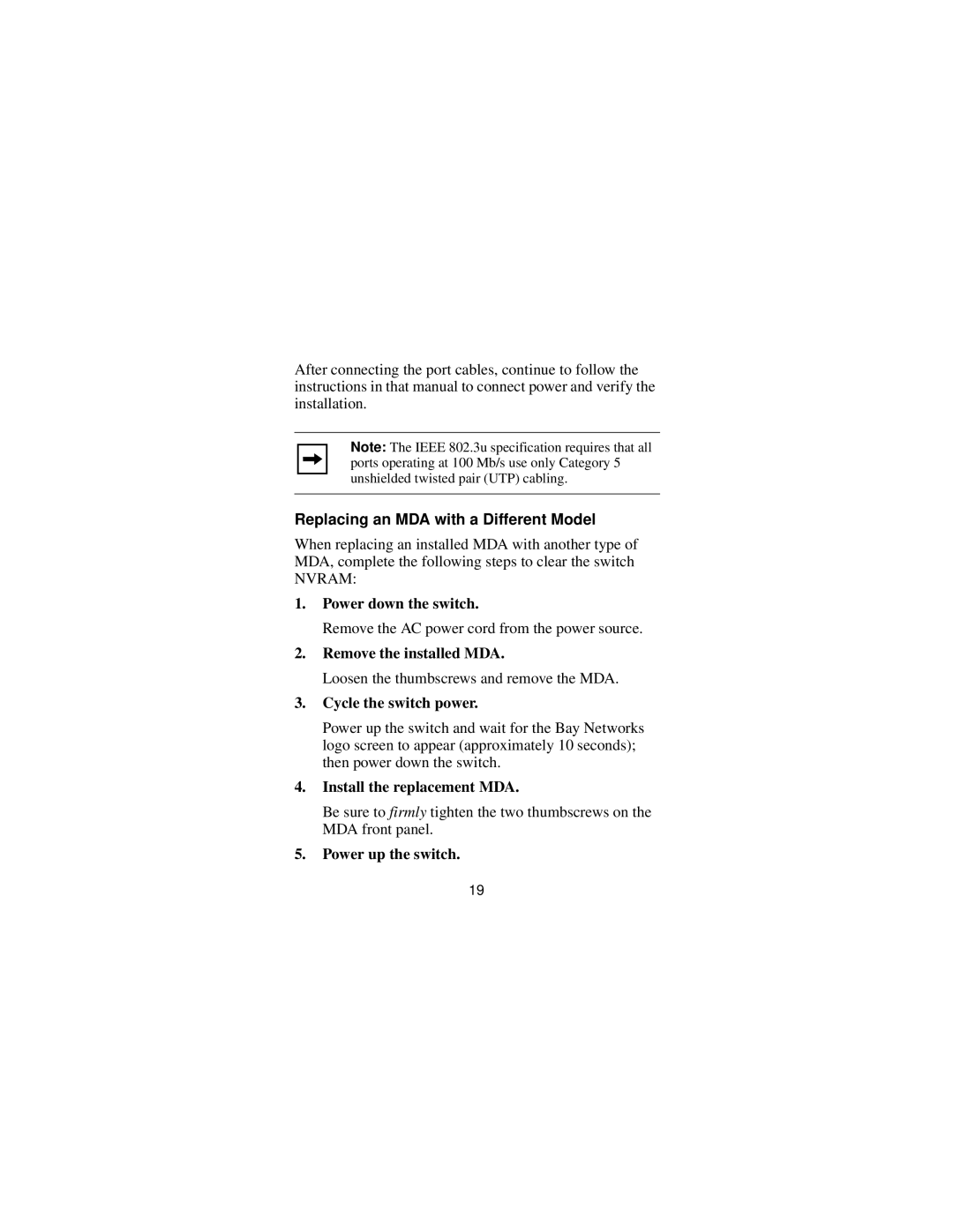 Nortel Networks 302403-B manual Replacing an MDA with a Different Model 