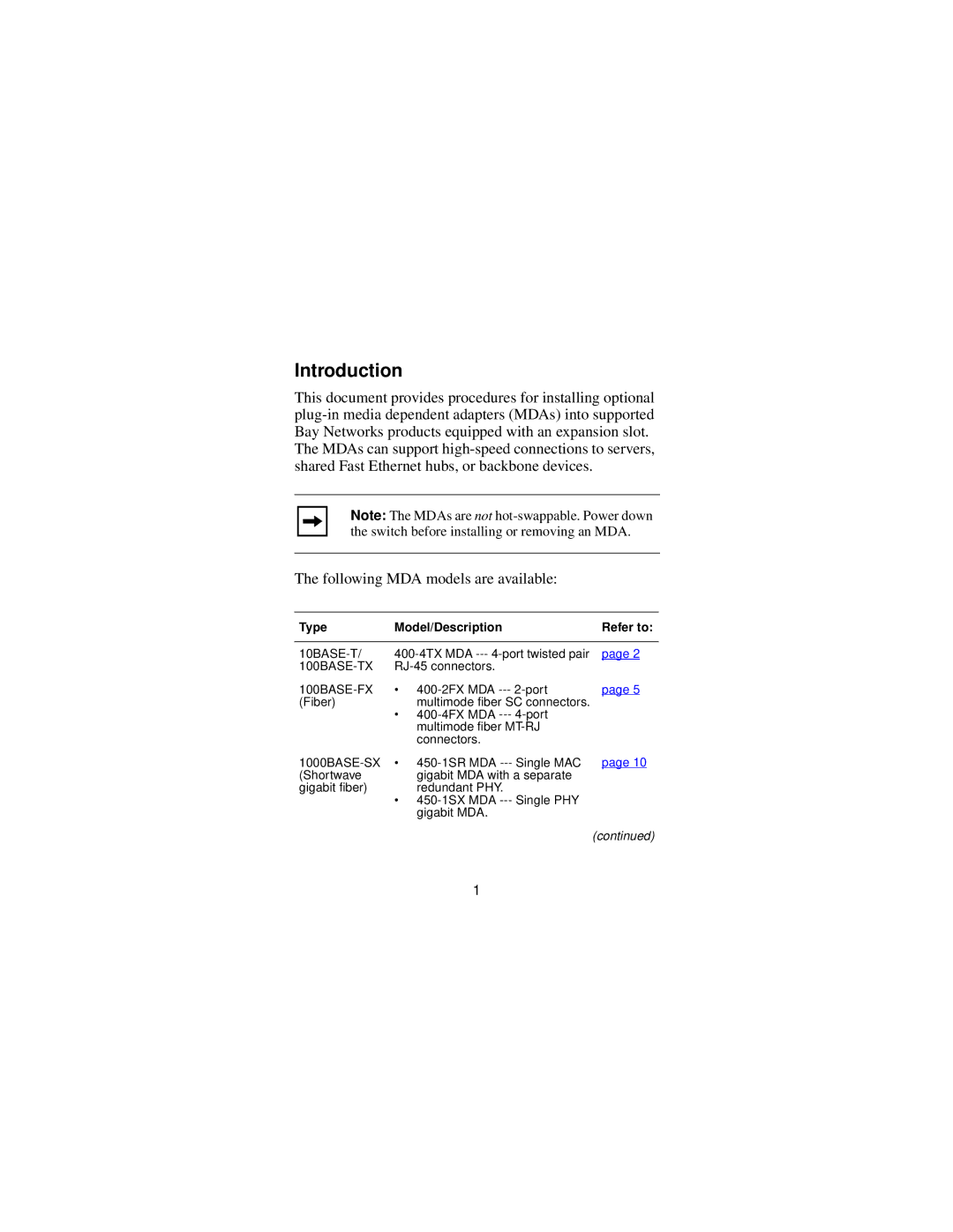 Nortel Networks 302403-B manual Introduction, Type Model/Description Refer to 