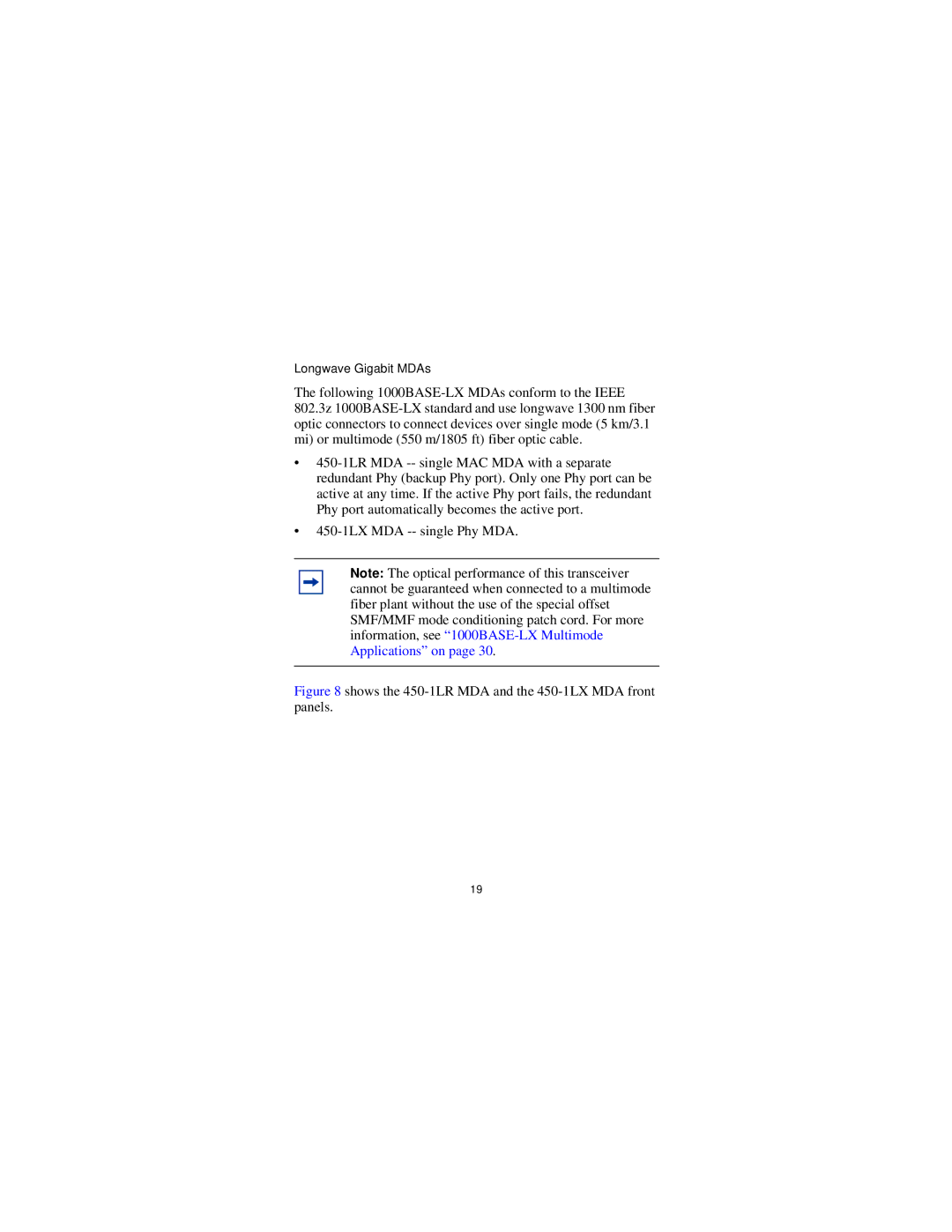 Nortel Networks 302403-G manual Shows the 450-1LR MDA and the 450-1LX MDA front panels 