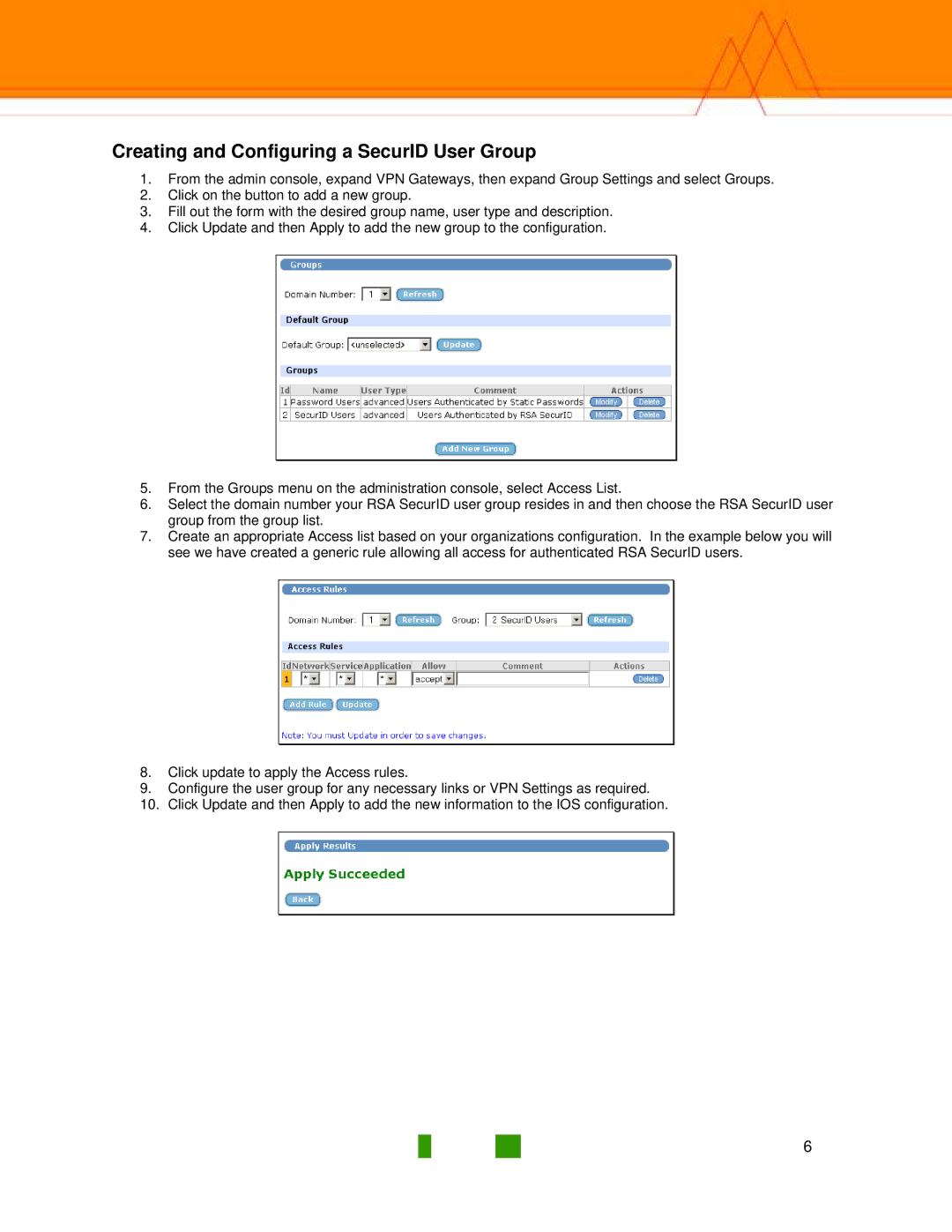 Nortel Networks 3050 manual Creating and Configuring a SecurID User Group 