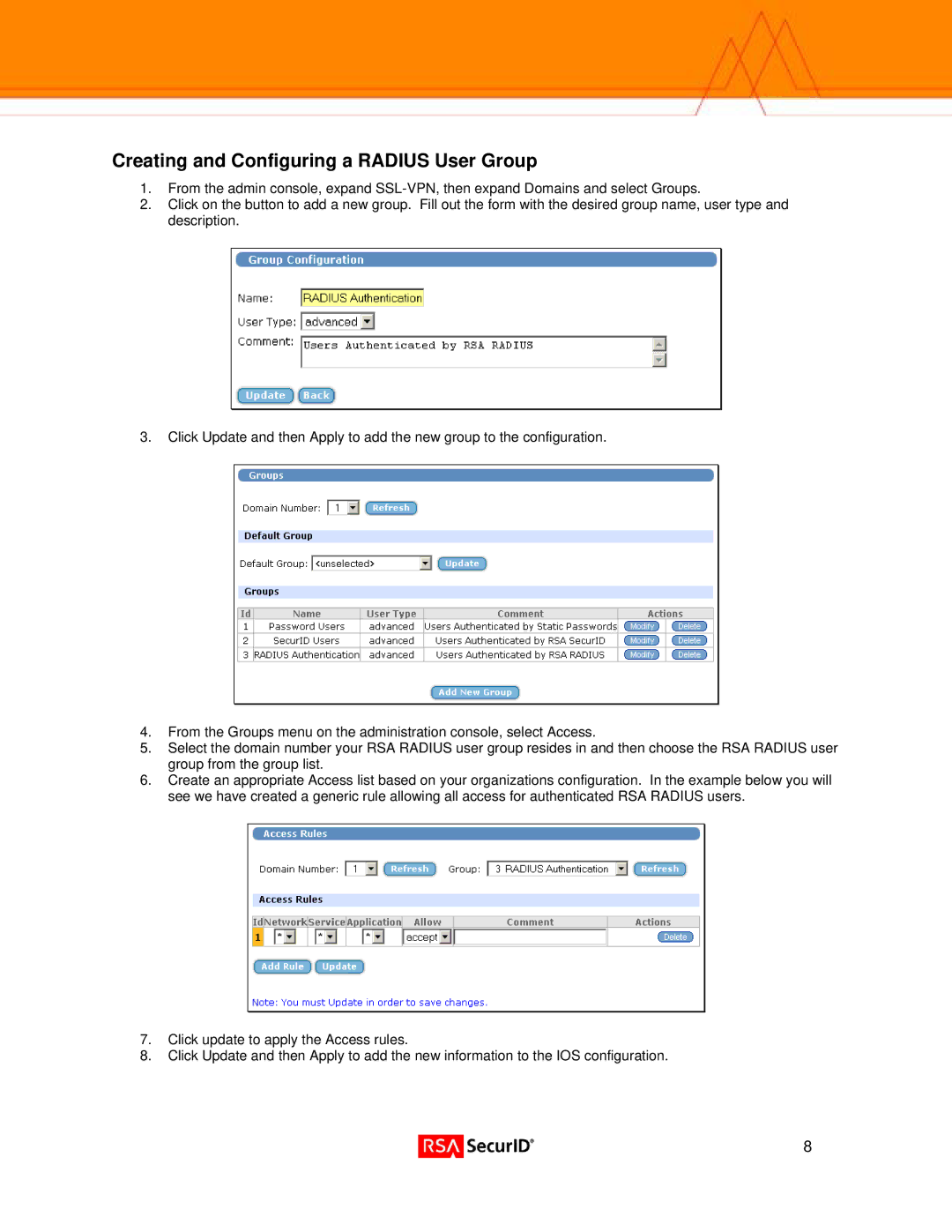 Nortel Networks 3050 manual Creating and Configuring a Radius User Group 