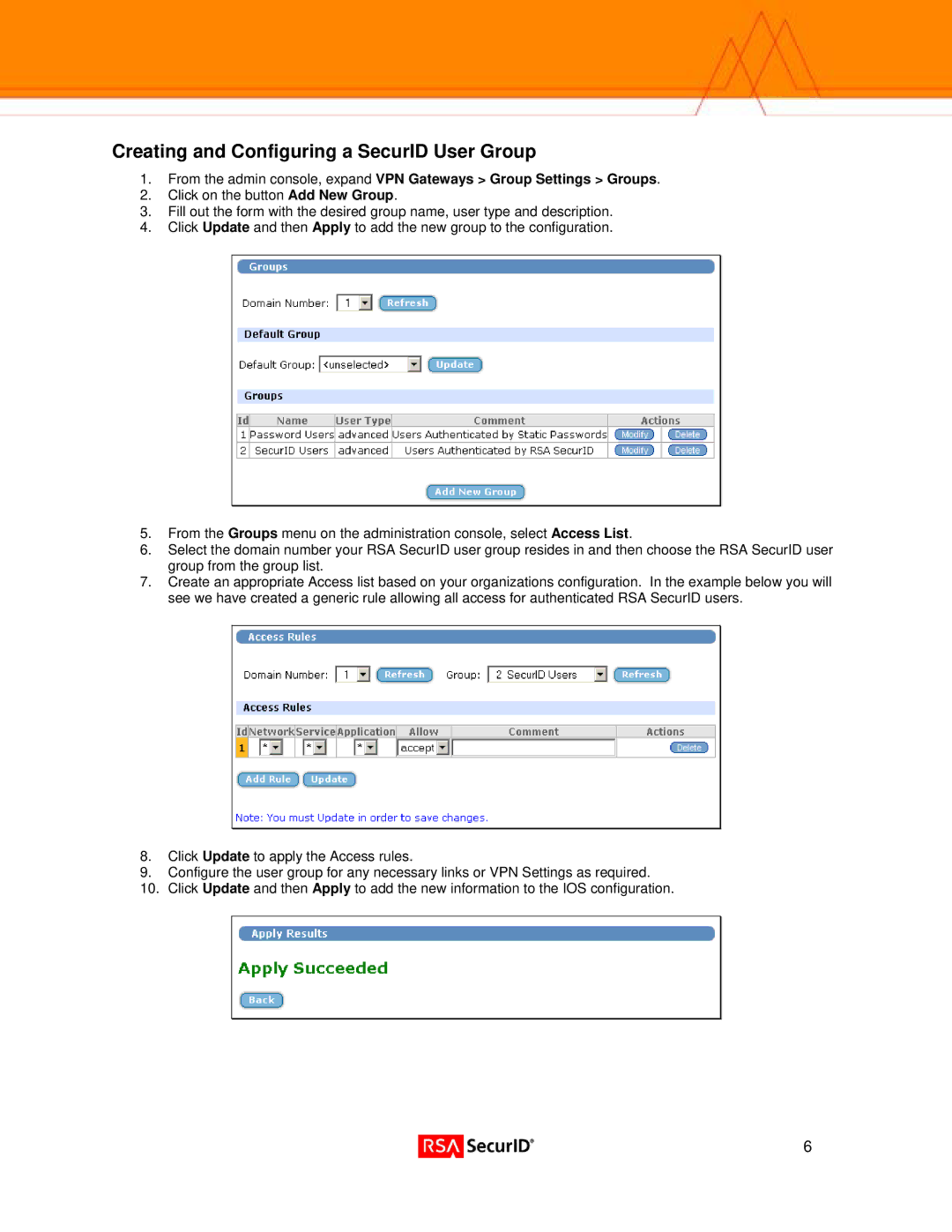 Nortel Networks 3050 manual Creating and Configuring a SecurID User Group 